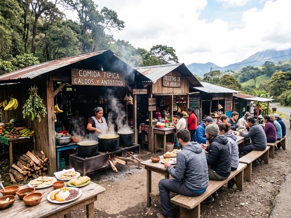Comedores de comida típica a la entrada de Cerro Verde