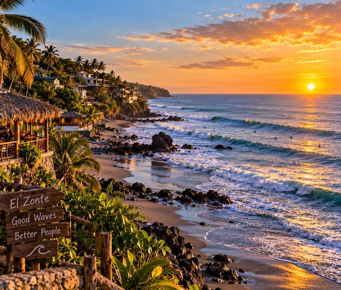 Vista de la playa El Zonte cerca de El Tunco