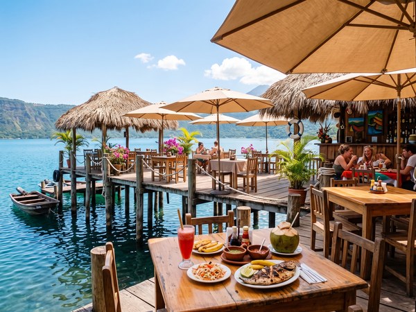 Restaurante sobre el agua en el Lago de Coatepeque