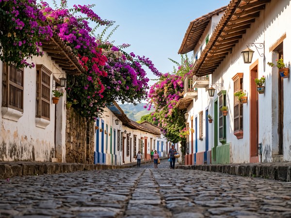 Calle empedrada del centro histórico de Suchitoto